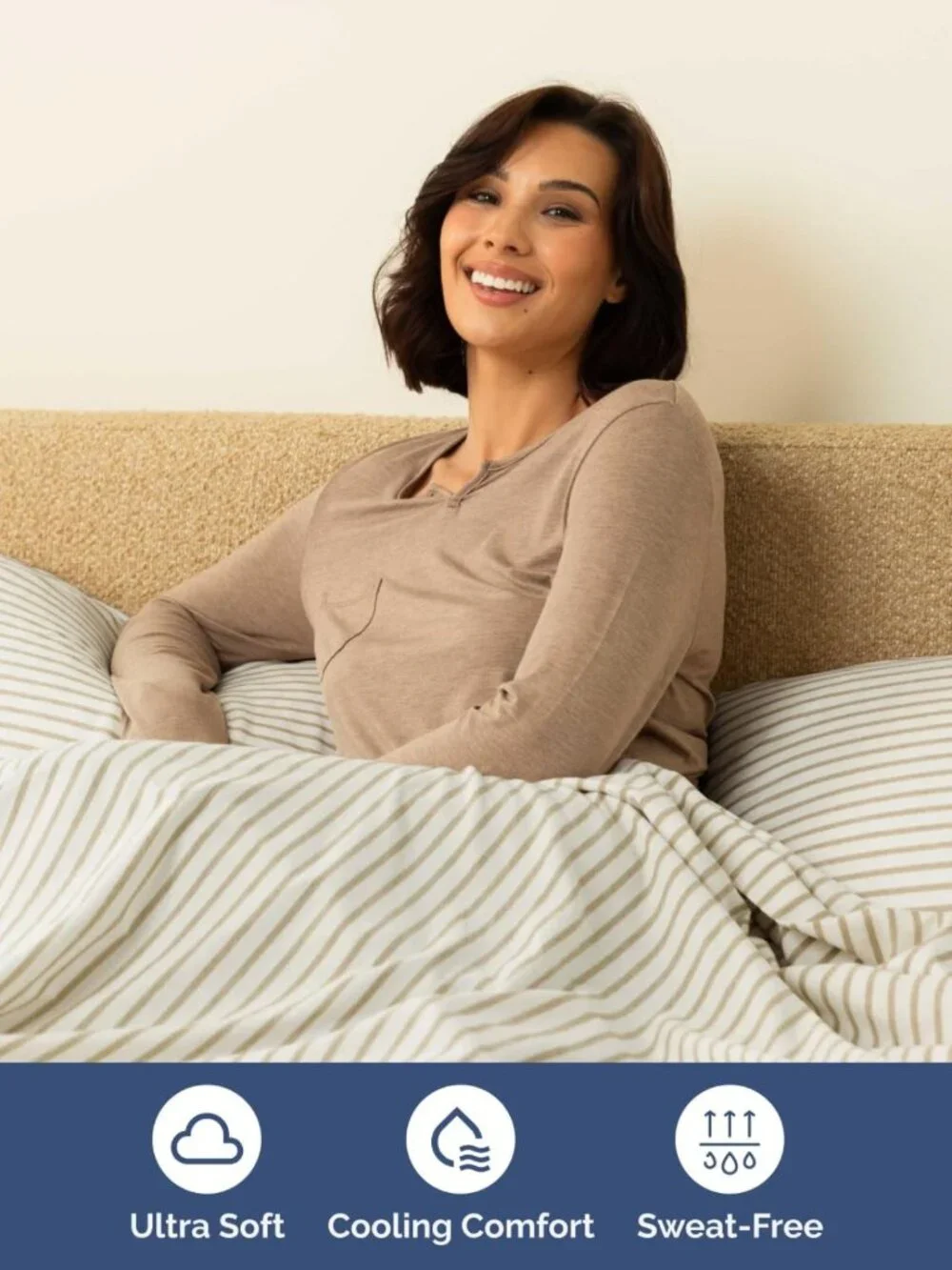 Extra Deep King Sheet Set - 6 Piece Cooling & Breathable Bedding - Beige Stripes